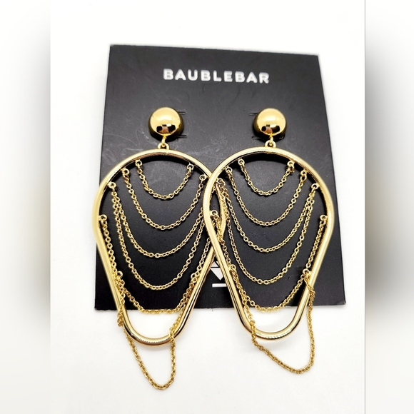 BaubleBar Gold Tone Half Hoop Chain Mail Earrings NWT - Picture 7 of 7